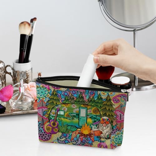 Jeilink Multicolor Hippie Van Makeup Bag - Retro Camper Travel Toiletry Organizer