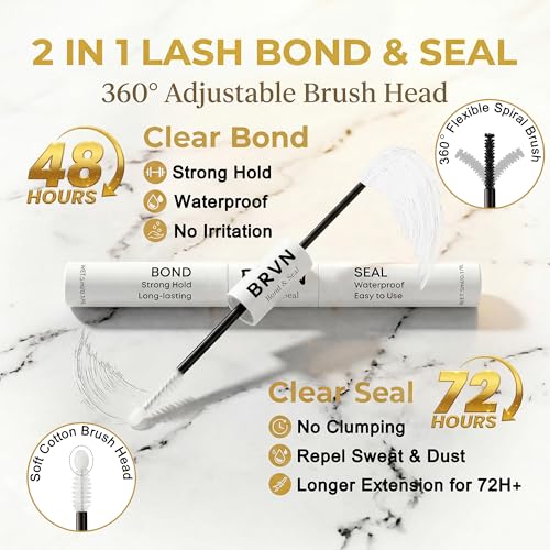 BRVN 2-in-1 Lash Bond & Seal - Waterproof Lash Cluster Glue (Clear) 2 Pack