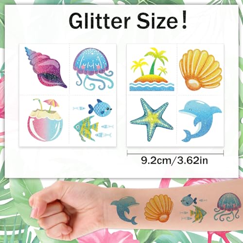 Glitter Hibiscus Temporary Tattoos - 96pcs Flower Stickers for Parties