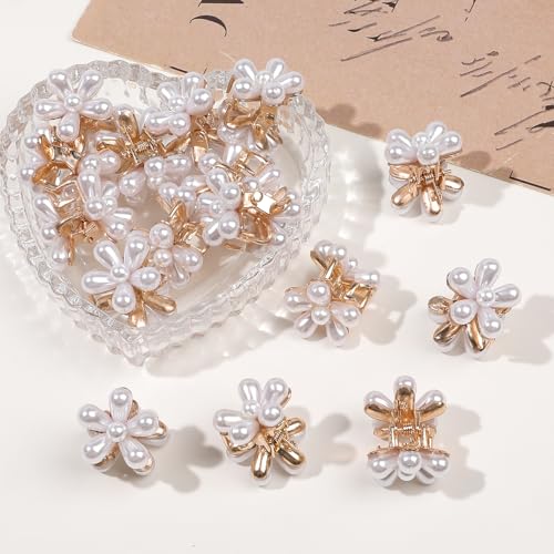 Ivyu Pearl Floral Mini Claw Hair Clips - Gold Hair Accessories for Weddings & Daily Wear