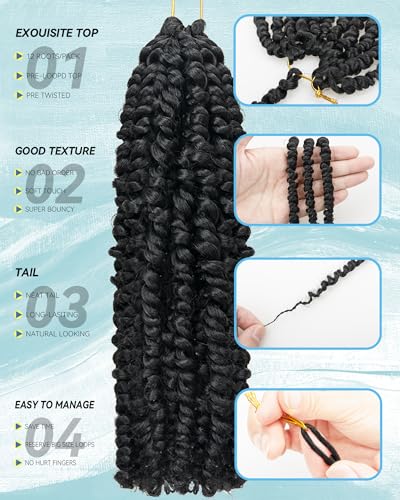 Youjare 10 Inch Passion Twist Crochet Hair Extensions - 8 Packs, 1B, Pre-Looped, Boho Protective Style