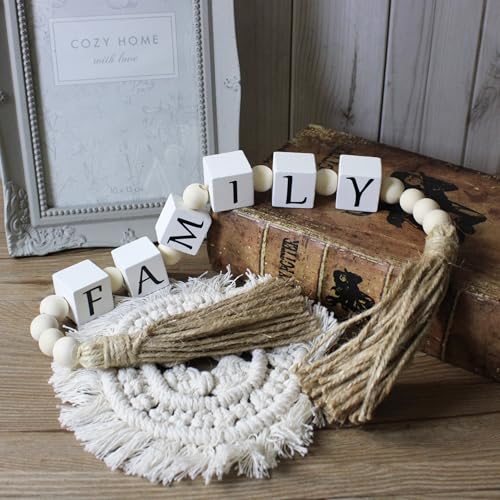 24'' Family Letter Block Wood Bead Decor with Tassels - Farmhouse Style
