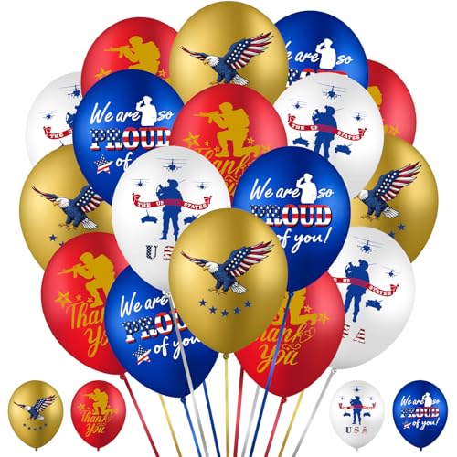 Skylety 24 Pcs Patriotic Marine Party Balloons - Blue, White, Gold & Red