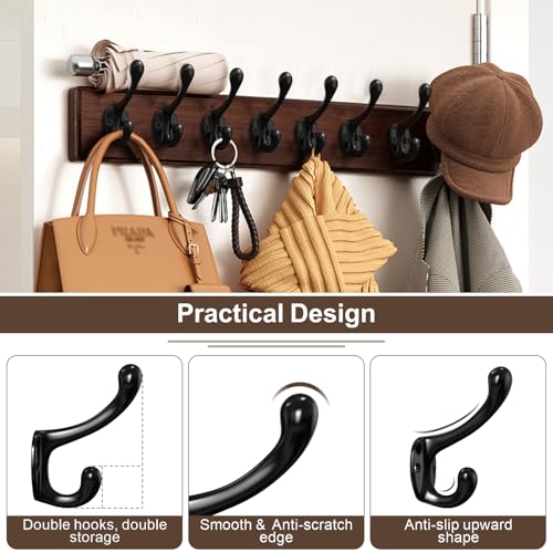 16 Heavy-Duty Black Coat Hooks for Closet & Home Organization