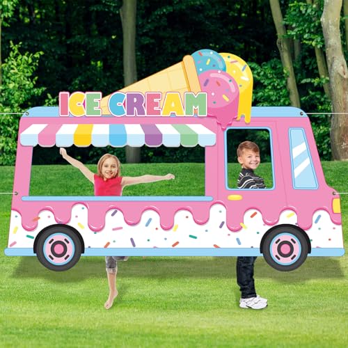 79x51 Inch Ice Cream Shop Photo Booth Backdrop for Parties