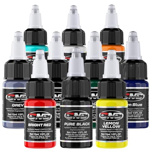 CNC Tattoo Ink Set - 10 Colors, 15ml Bottles, Water-Based Pigment