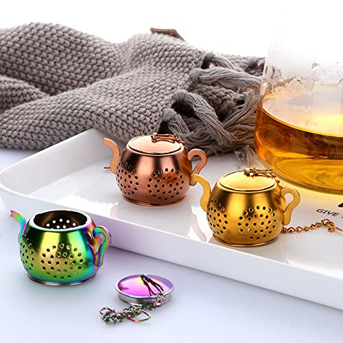 3 Pack Stainless Steel Tea Infusers - Rainbow Gold Teapot Design