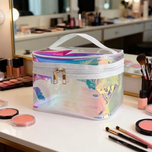 TotePrint Holographic Blue Waterproof PVC Makeup Bag - Travel Organizer