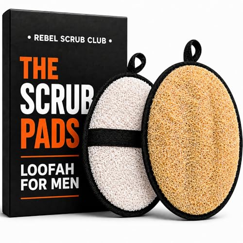 REBEL SCRUB CLUB Natural Egyptian Loofah Men 2-Pack - Exfoliating Shower Scrub Pads