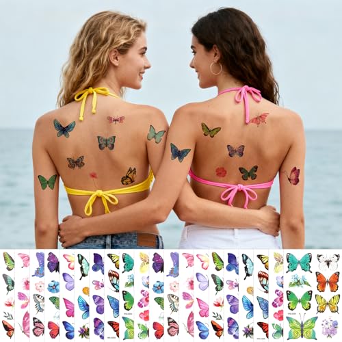 100pcs Colorful Butterfly Temporary Tattoos for Kids & Adults
