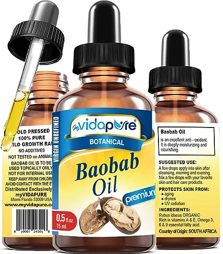 MYVIDAPURE 0.5 Fl Oz Pure Wild Baobab Oil for Skin, Hair, Lips & Nails — Unrefined Moisturizer