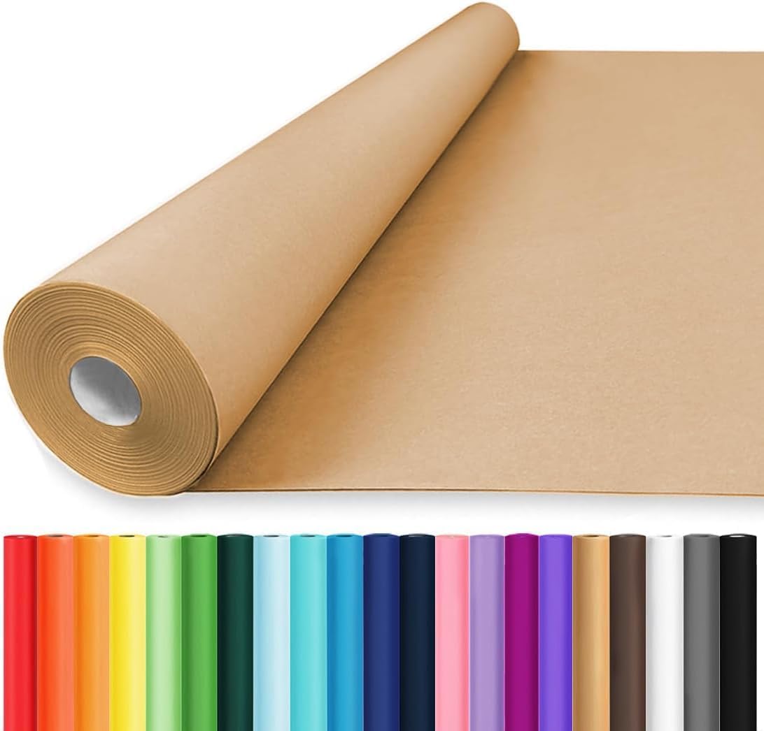 Brown Wrapping Paper Roll - Craft Kraft Packing Paper 17.5"x1200" for Gifts, Arts, & Moving Supplies | 70GSM