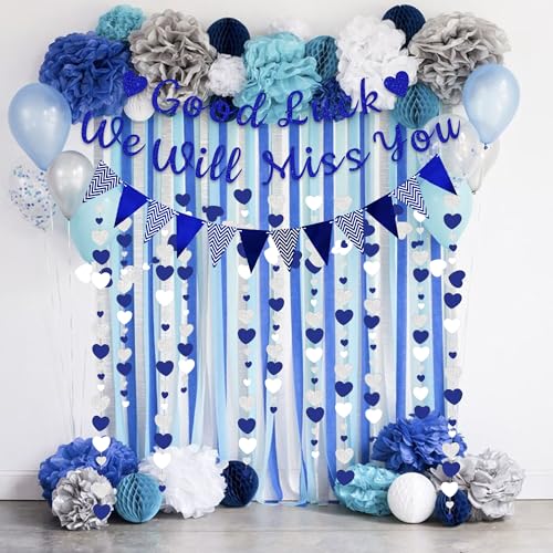 We Will Miss You Banner - Blue & Silver Farewell Party Decorations