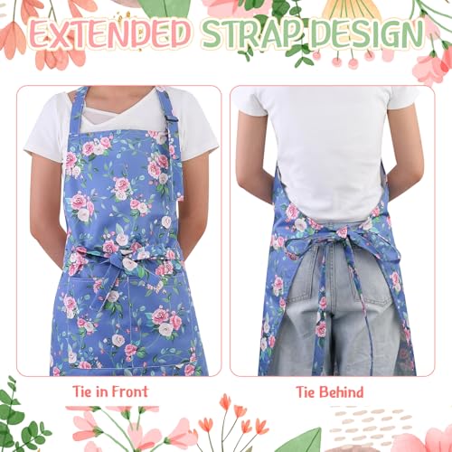 2 Pack Floral Aprons for Women - Adjustable Kitchen Cooking Apron