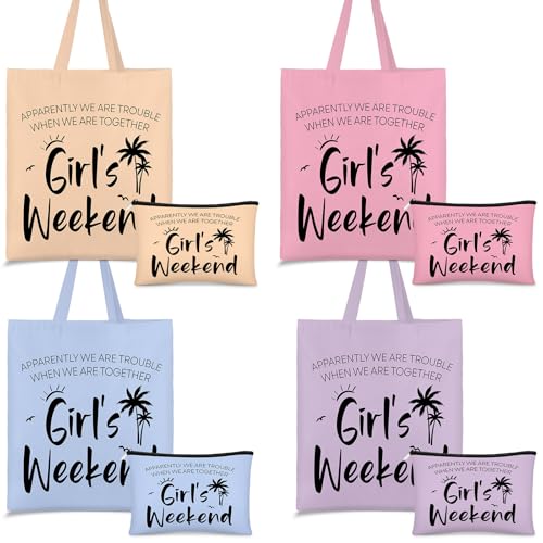 Paterr 8 Pcs Girls Weekend Gift Set - Stylish Color Tote & Makeup Bags