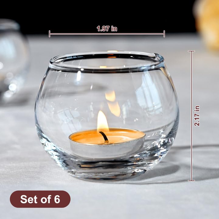 FrutPunch Glass Candle Holders - 6 Pack Votive Tea Light Holders for Weddings & Parties