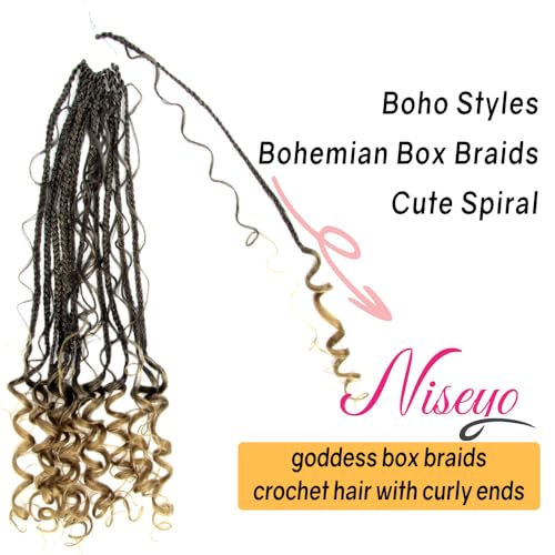 NISEYO Boho Goddess Box Braids Crochet Hair T27 Ombre Blonde 18 Inch Pack of 8