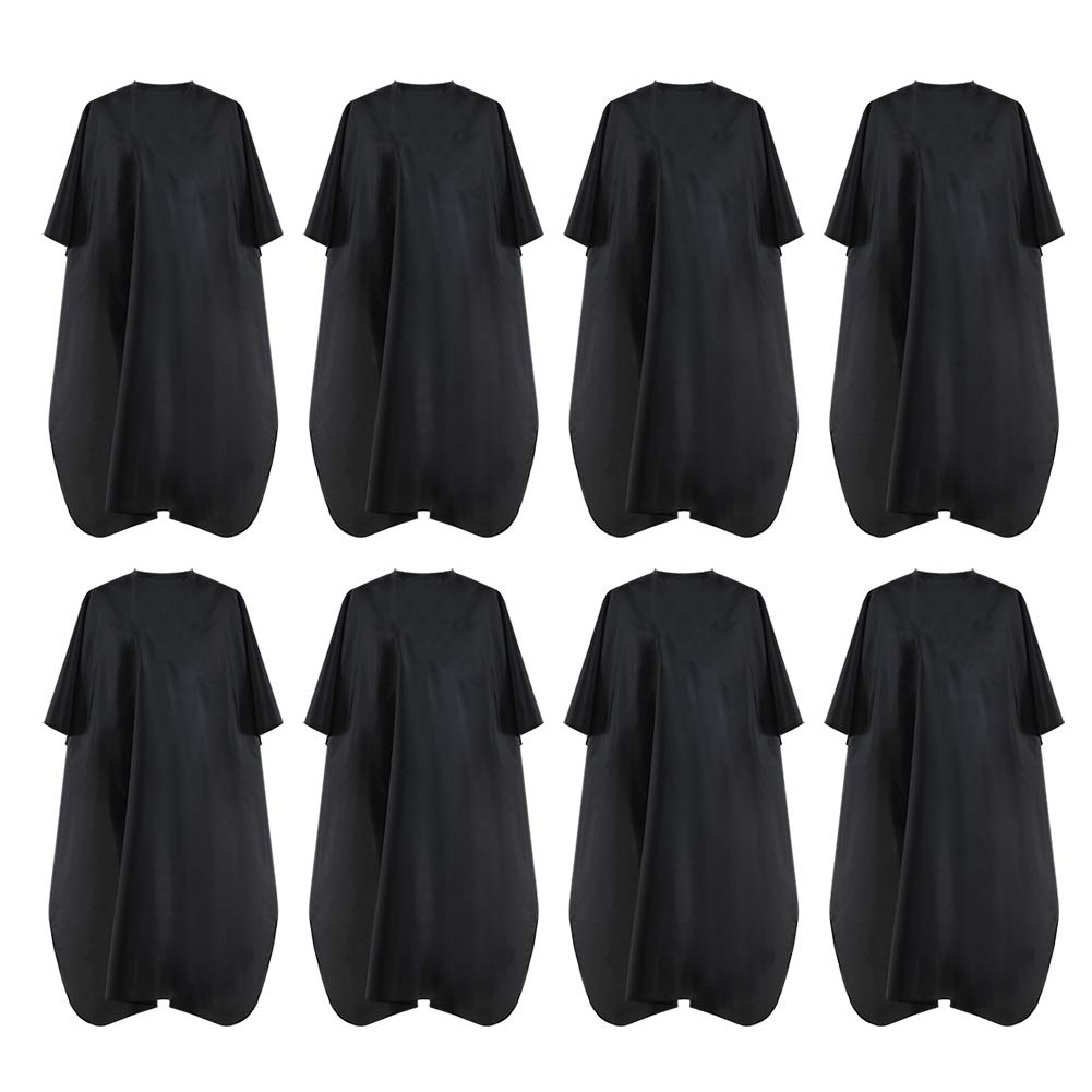 Black Waterproof Hair Salon Cape Professional Barber Cape with Metal Snap Closure Hair Cutting Cape (Black-8 Pack)