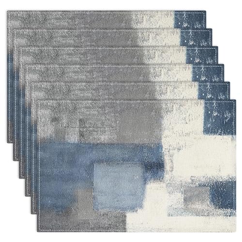 Emvency Farmhouse Placemats Set of 6, 12x18 Inch, Blue Geometric