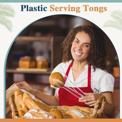 6 Pcs BPA-Free Clear Plastic Kitchen Tongs - 8.85 Inch Serving Utensils