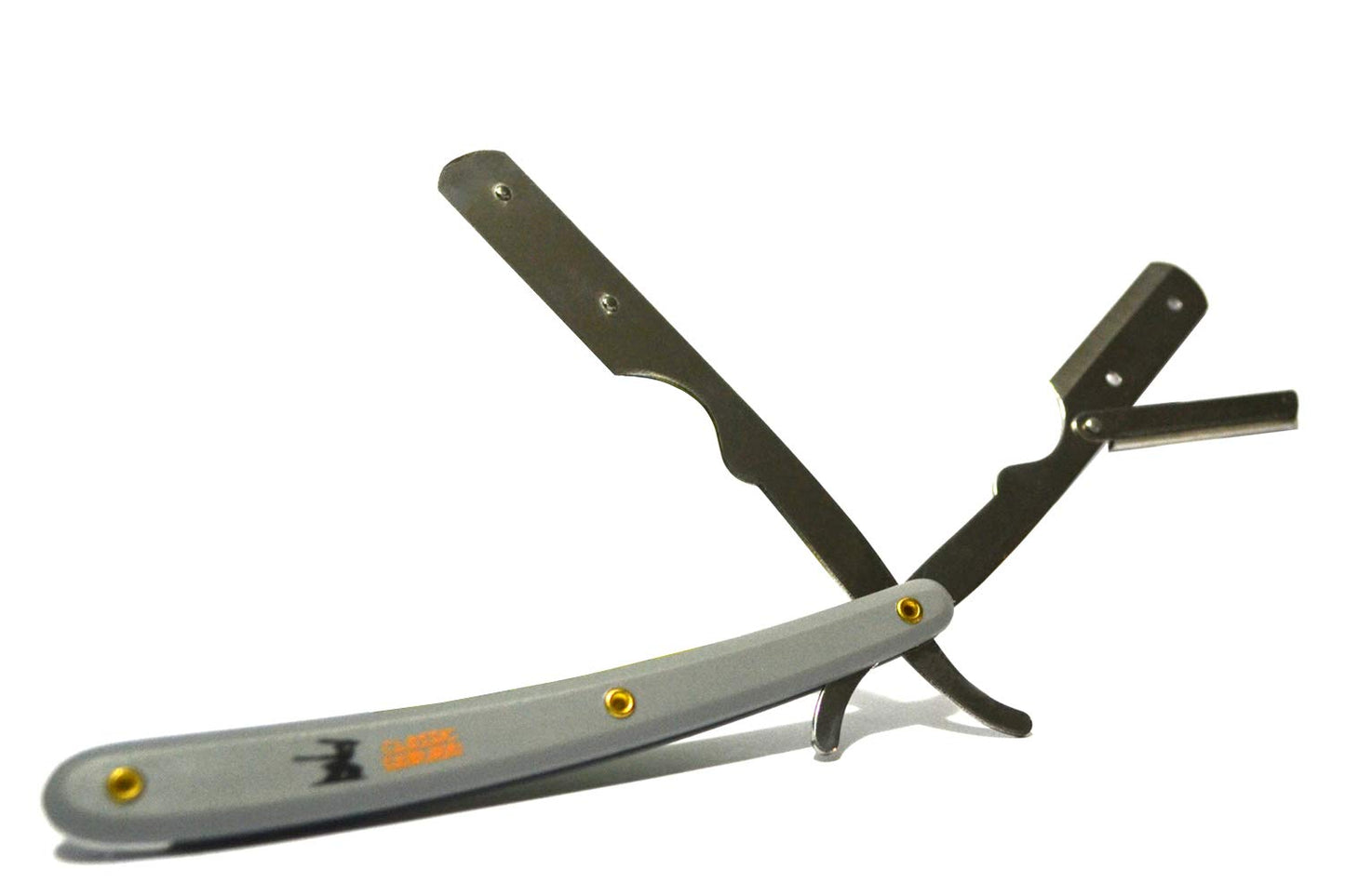 Classic Samurai Stainless Steel Professional Barber Folding Straight Edge Razor Shavette Men's Shaving Kit with 200 Count Lord Single Edge Razor Blades (Gray)