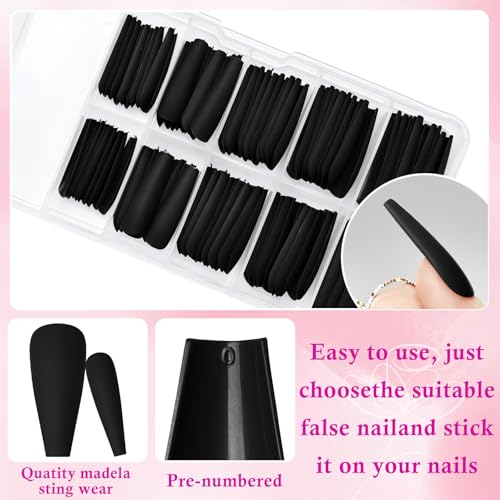 LoveOurHome 100pc Matte Black Coffin Press-On Nails - Long & Durable