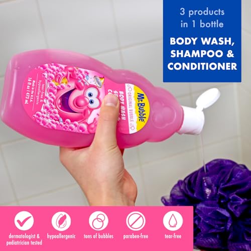 Mr. Bubble 3-in-1 Kids Shampoo, Conditioner & Body Wash - Bubble Gum Scent, 16 fl oz (Pack of 2)