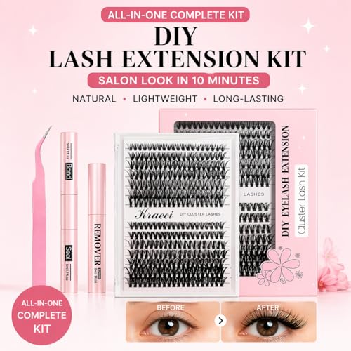 Kraeci DIY Lash Extension Kit - 280 Clusters, 9-16mm, Bond & Seal