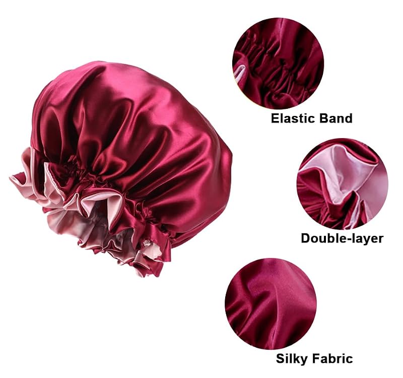Double Layer Satin Bonnet for Sleeping Women - Wide Elastic Hair Cap