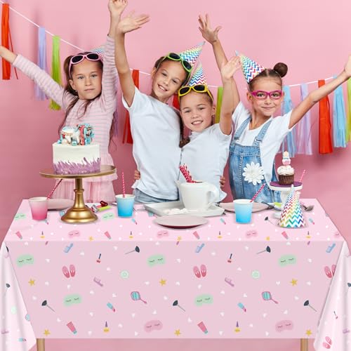 3 Pack Pink Spa Party Tablecloths - 54 x 108 Inch Disposable Covers