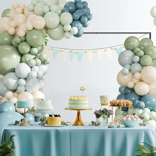 Dusty Blue & Sage Green Balloon Arch Kit - 124Pcs for Baby Showers & Parties