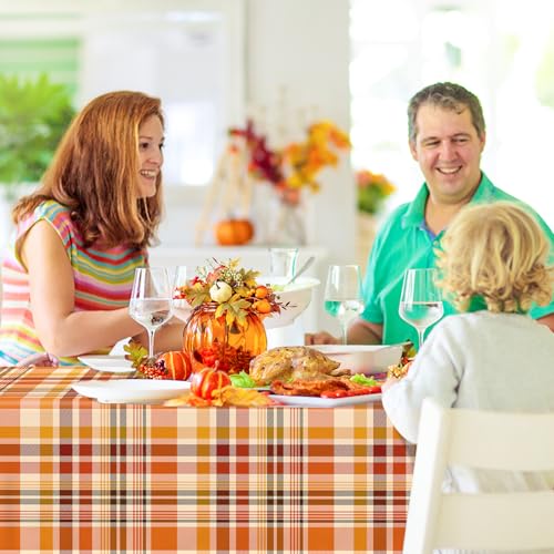 3-Pack Orange Plaid Fall Tablecloths - 54x108 Inches for Thanksgiving