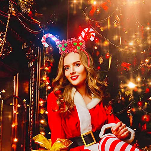 Light-Up Christmas Headbands - 2Pcs Candy Cane Holiday Accessories