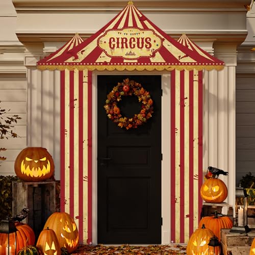 Creepy Carnival Decorations - Red & White Striped Porch Banner Set