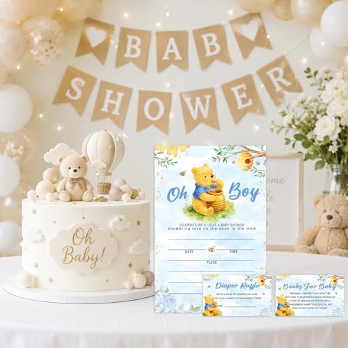Winnie the Pooh Double-Sided Baby Shower Invitations - 25 Pack with Envelopes