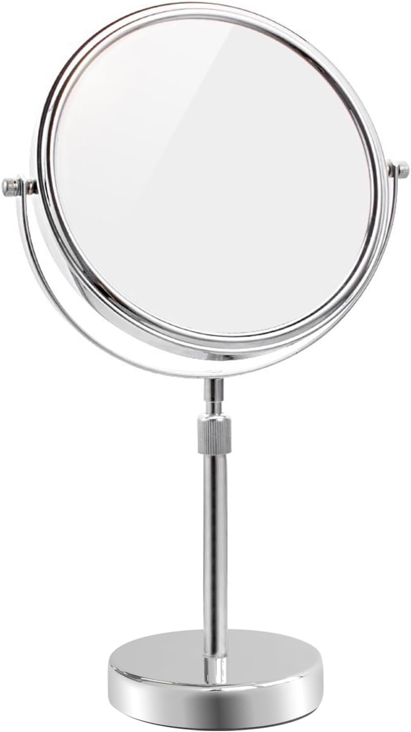 Adjustable 8-Inch Makeup Mirror - 5X Magnification, Double-Sided, Matte Black Finish | Perfect for Countertop Use