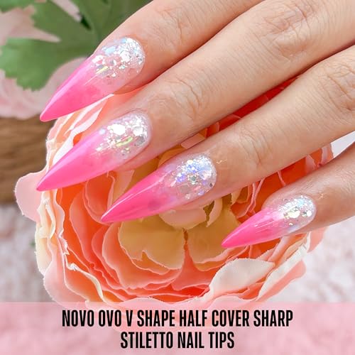 NOVO OVO V-Shape Stiletto Soft Gel Nail Tips - 224pcs Half Cover Set