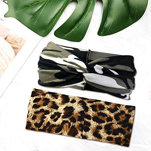 6-Pack Camo & Leopard Headbands for Women - Elastic Hair Wraps