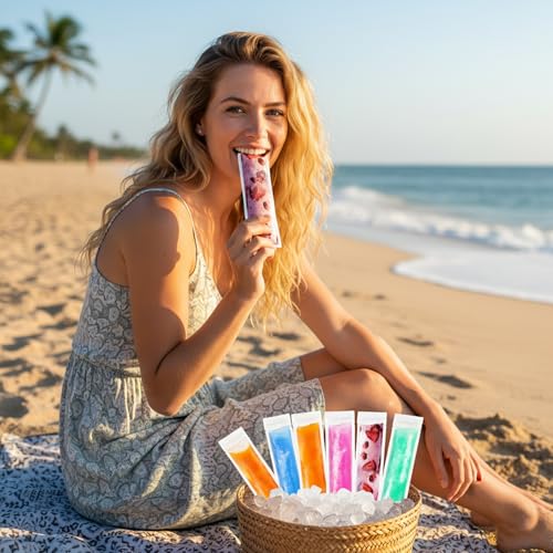 200 BPA-Free Disposable Ice Popsicle Bags with Funnel - 11x2 Inch