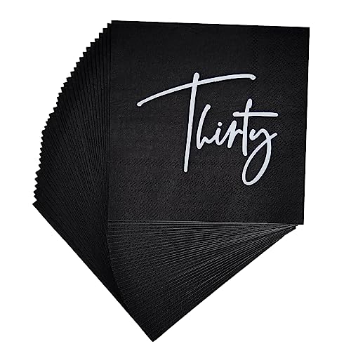40 Black and Silver 30th Birthday Napkins - Disposable Cocktail Napkins