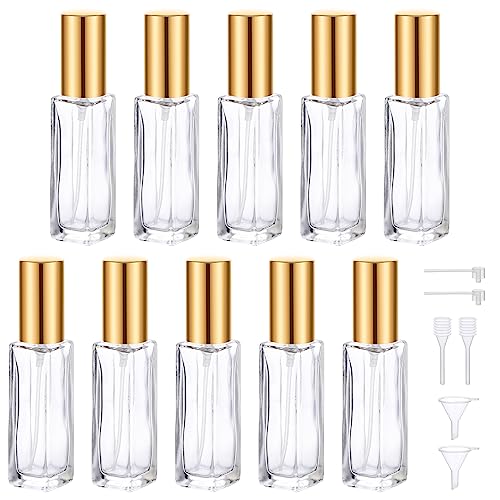 Segbeauty Clear-Gold Travel Refillable Perfume Bottles Set of 10 10ML Portable Spray