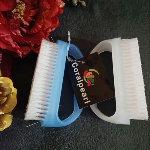 Coralpearl Nail Brush Set - 2 Soft Nylon Brushes with Cuticle Cleaner