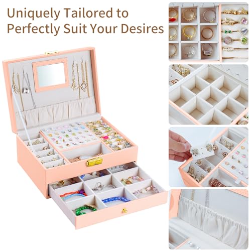 Coobest 2-Layer Velvet Jewelry Organizer Box for Travel - White & Pink