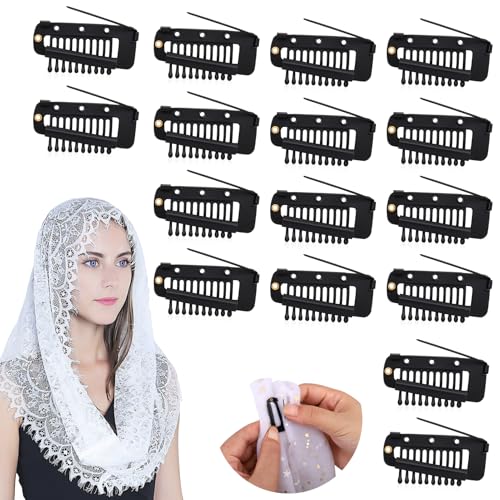 Off-White Vodolo Chunni Clips with Safety Pins - 16 Pack for Women Hair & Dupatta