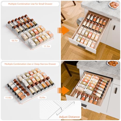 Expandable In-Drawer Spice Organizer - 4 Pack Clear Acrylic