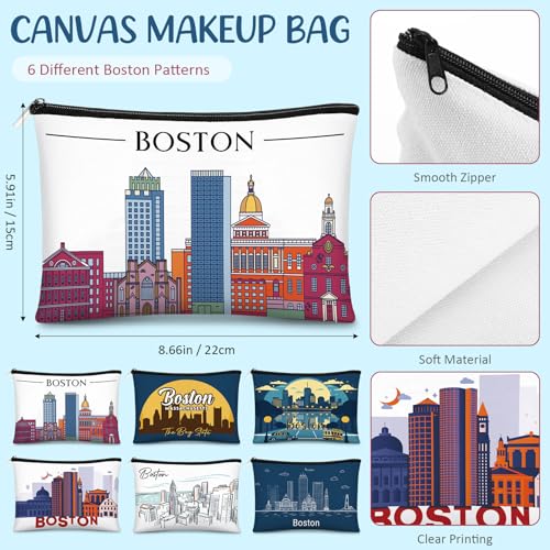 6 Pcs Boston Souvenir Cosmetic Bags - Travel Makeup Pouch Set