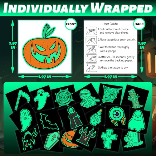Winthrop 120 Pcs Glow in the Dark Halloween Temporary Tattoos for Kids - Spooky & Cute Designs