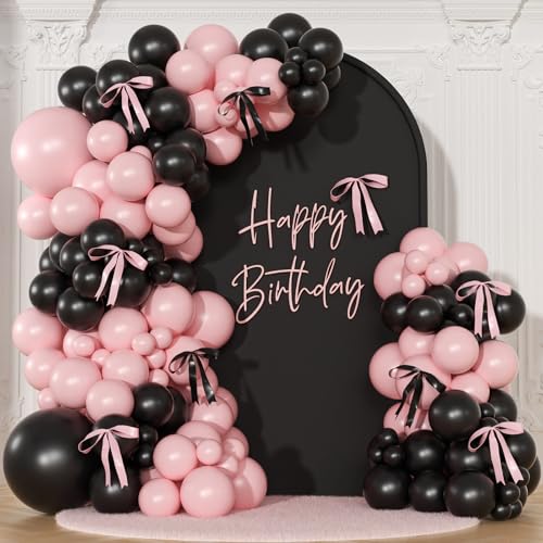 141-Piece Pink and Black Balloon Arch Kit for Celebrations