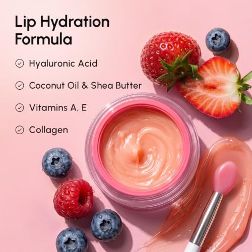 MAREE Strawberry Lip Mask Overnight 2 Pack - Hydrating Lip Butter with Hyaluronic Acid & Collagen