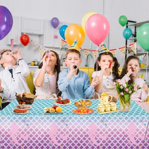 Mermaid Tablecloths - 4 Pack, 54x108 Inch for Birthday Parties